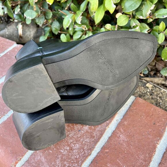 Franco Sarto Dalden Bootie Black Leather Ankle Block Heel Size 8 - Picture 2 of 7